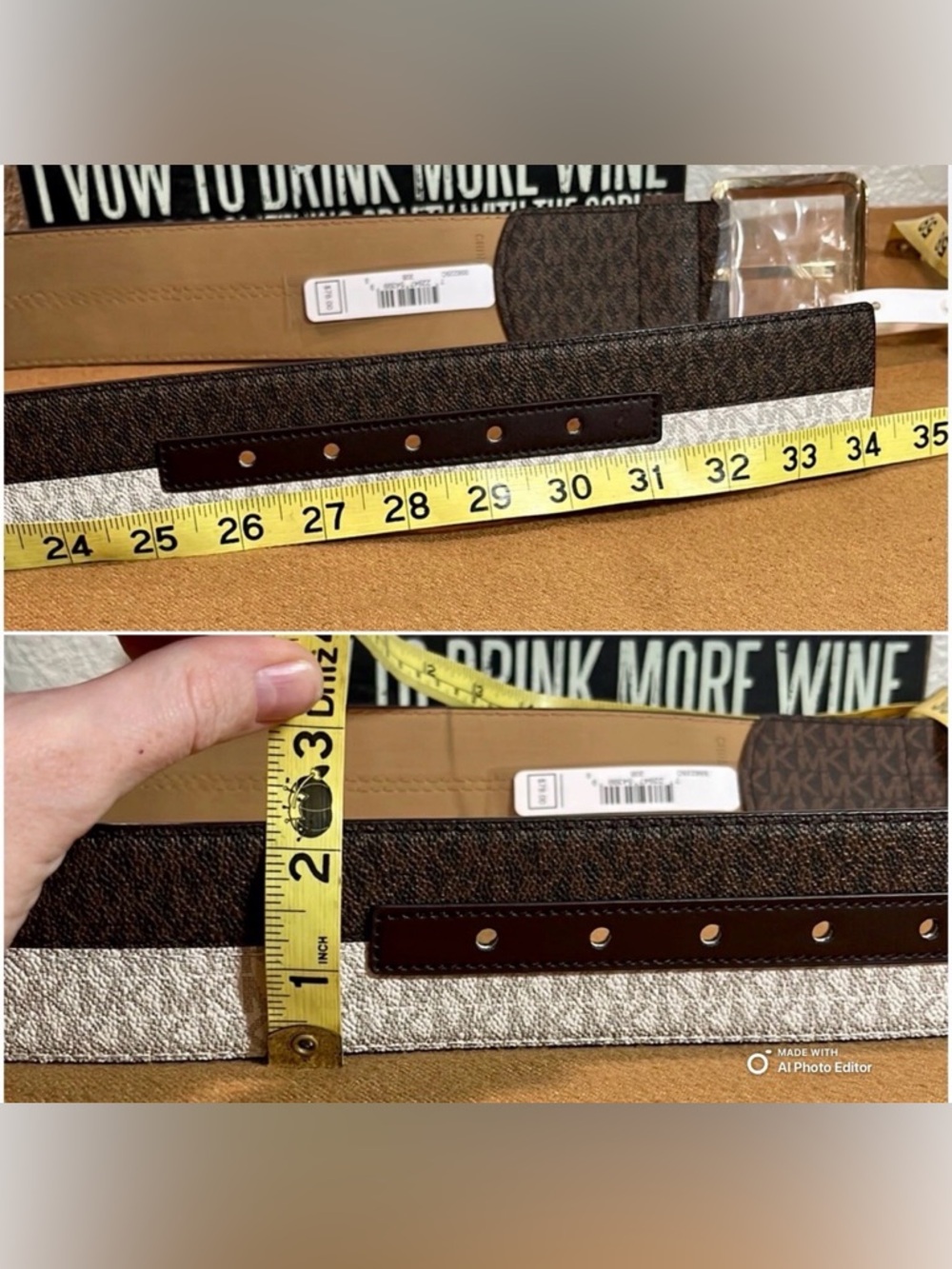 Michael Kors MK Monogram Logo Wide Belt Size Small NWT Neutral Colorblock 34" - Picture 7 of 7